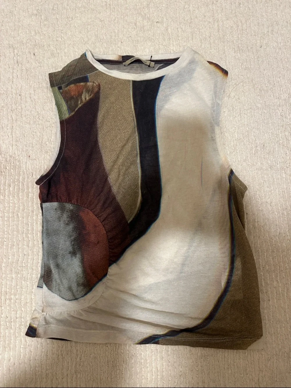 Paloma Wool Abstract Curved-Panel Sleeveless Top - White, Brown & Olive - Picture 1 of 1